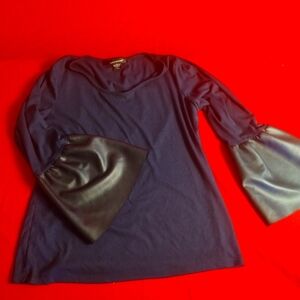 Ashley Stewart Navy Blue Blouse with Black Flared Sleeves